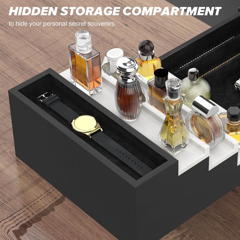 upcessory Cologne Organizer for Men, 4 Tier Black Wood Perfume Organizer with Felt Lining Drawer and Hidden Compartment, Perfume Display Holder, A Gift for Men - Image 3